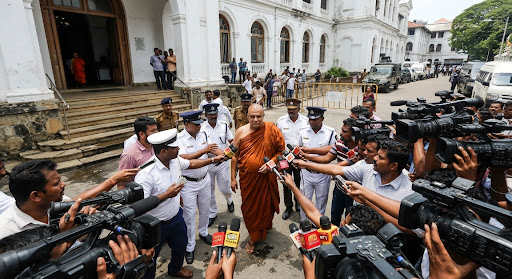 Courthouse in Sri Lanka surrounded by media