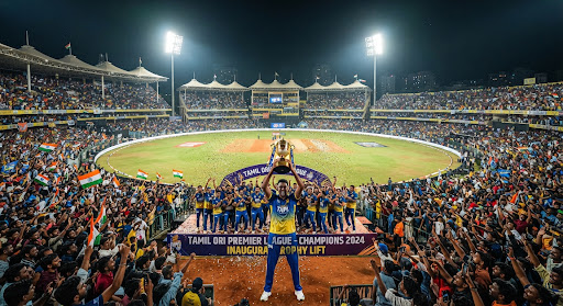 Massive cricket stadium packed with cheering fans