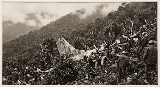 Historical monochrome archival photograph of the 1974 Martinair Flight 138